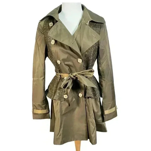 Steve Madden Tweed Panel Peplum Trench Coat Size Medium NWOT - Picture 4 of 16